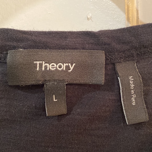 Theory Black Womens Cropped Crewneck Short Sleeves T-Shirt SZ L - Picture 2 of 3